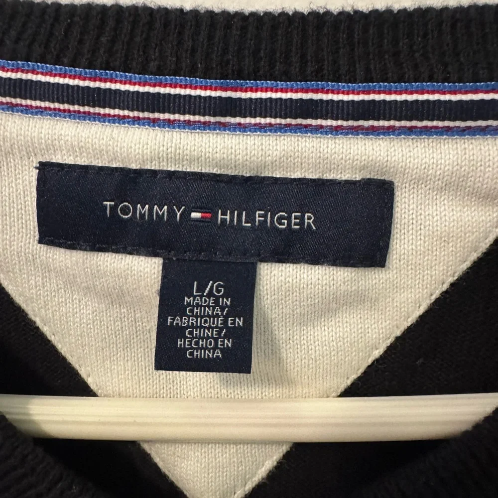 Tommy Hilfiger Argyle V-Neck Sweater Blue Pullover Size Large